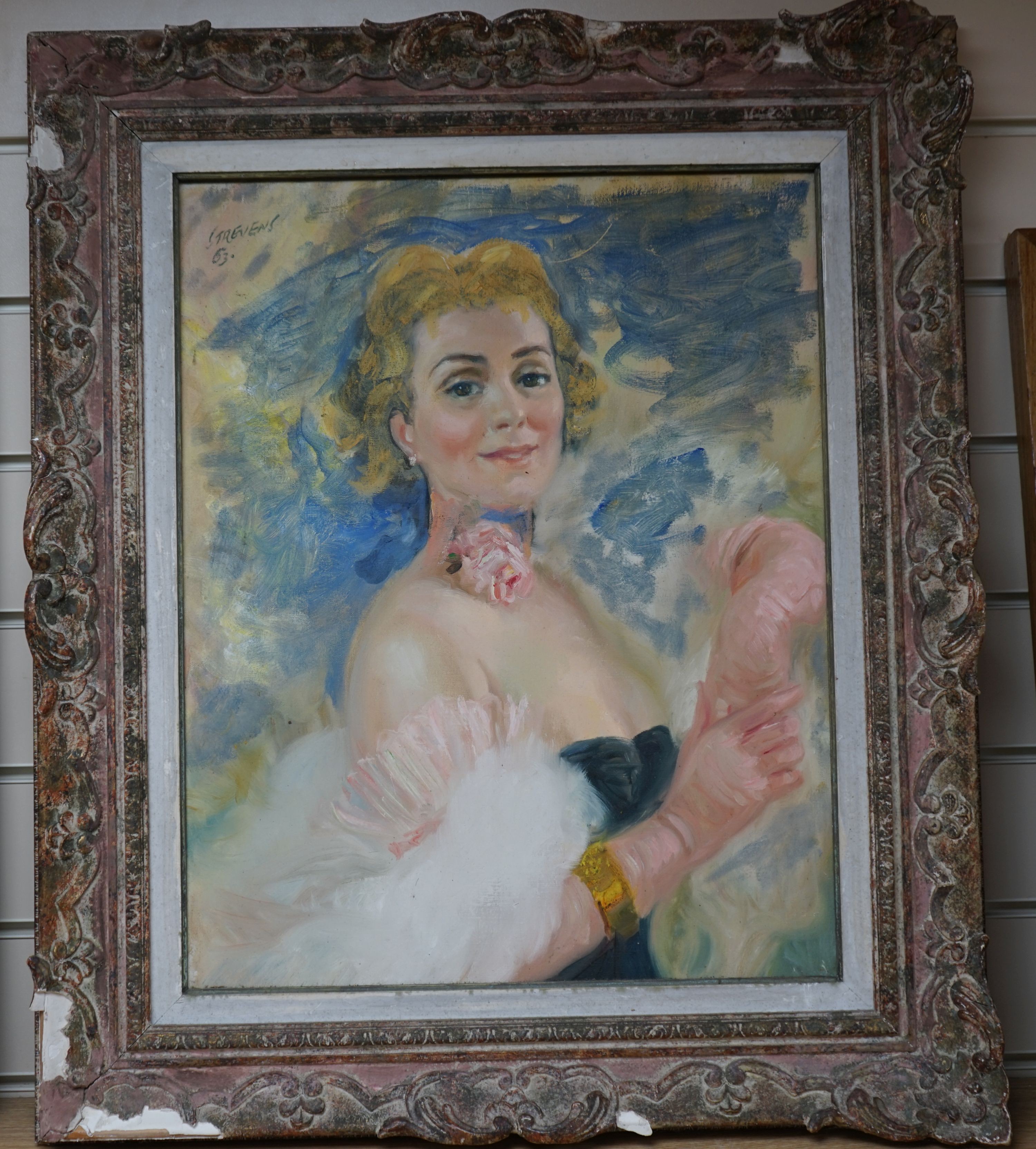 John Strevens (1902-1990), oil on canvas, Portrait of Betty Melgrave, signed and dated '63, and inscribed verso, 50 x 40cm